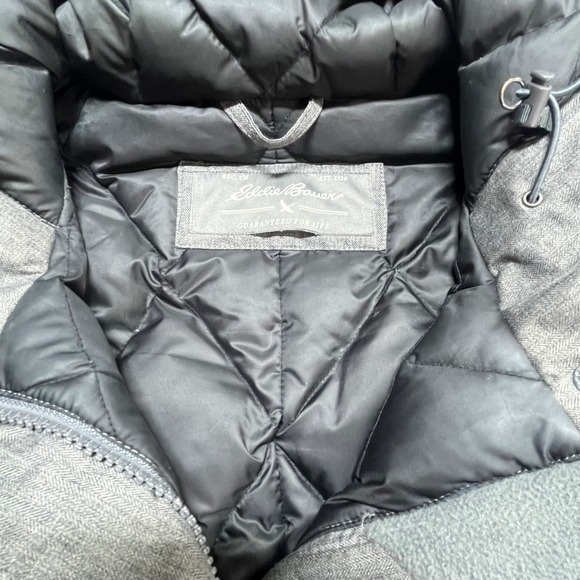 Eddie Bauer WeatherEdge Gray Herringbone Down Parka Hooded Winter Coat Womens L - Picture 4 of 13